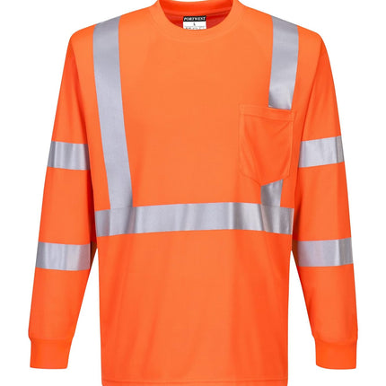 S192 Hi-Vis Long Sleeve Ribbed Cuff T-Shirt Orange, X-Large
