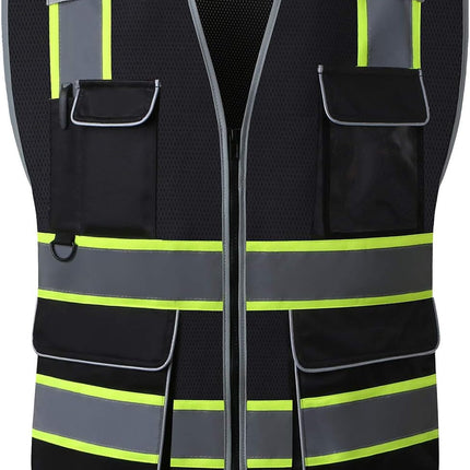 Surveyor Safety Vest Reflective for Men, Class 2 Mesh Safety Vests Reflective with Pockets and Zipper,High Visibility Construction Work Surveyor Vest