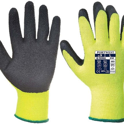 A140 Thermal Outdoor Cold Protection Glove with Crinkle Latex Grip ANSI, Yellowblack, Large