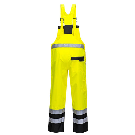S488 Waterproof Hi Vis Safety Overalls, Contrast Bib and Brace Breathable Workwear Yellow/Black, Large