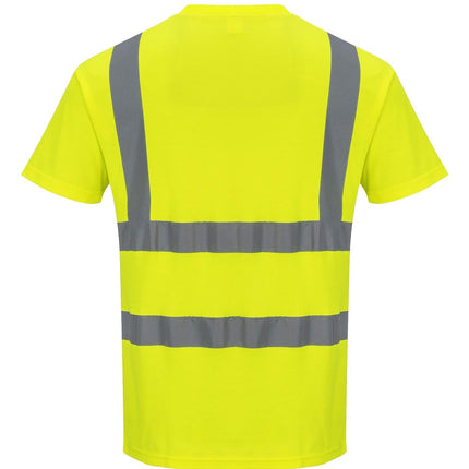 S170 Short Sleeve Cotton Safety Work T Shirt in Reflective Hivis ANSI, Yellow, Large
