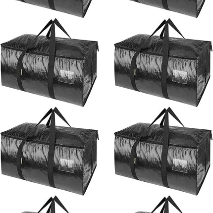 8-Pack Oversized Moving Bags with Reinforced Handles, Heavy-Duty Storage Tote for Clothes, Moving Supplies (Black, 8-Pack)