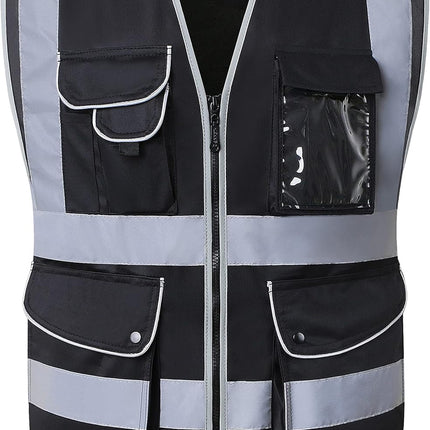 9 Pockets Class 2 High Visibility Zipper Front Safety Vest with Reflective Strips, Meets ANSI/ISEA Standards (Large, 150-Pink)