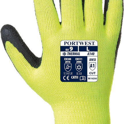 A140 Thermal Outdoor Cold Protection Glove with Crinkle Latex Grip ANSI, Yellowblack, Large