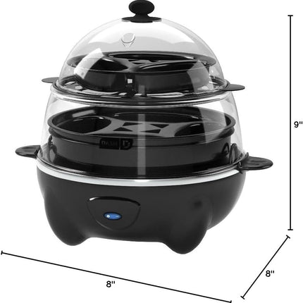 Deluxe Rapid Egg Cooker for Hard Boiled, Poached, Scrambled Eggs, Omelets, Steamed Vegetables, Dumplings & More, 12 Capacity, with Auto Shut off Feature - Black