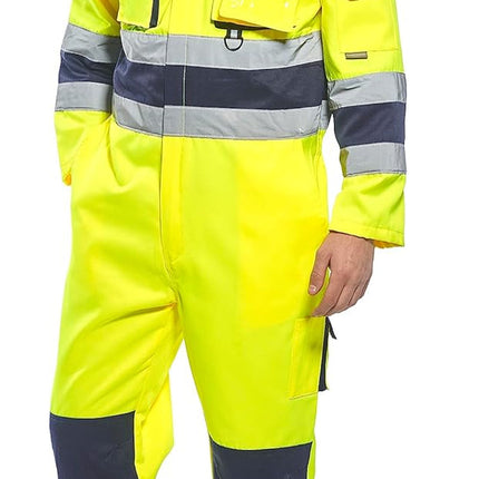 TX55 Nantes Hi Vis Coveralls - Reflective Safety Coveralls with Pockets ANSI Class 3 Yellow/Navy, Large