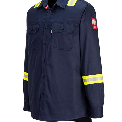 FR706 Men'S Flame Resistant FR Reflective Tape Shirt Navy, Medium