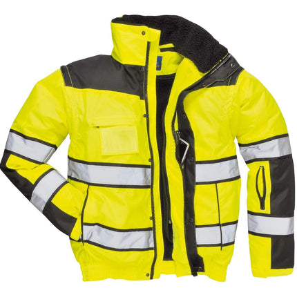 UC566 Hivis Classic Warm Bomber Rain Jacket with Waterproof Taped Seams, Yellowblack, X Large