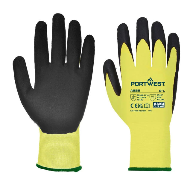 A625 Vis-Tex Cut Resistant Work Gloves PU Palm Coated Gloves Yellow/Black, X-Large-KarWorkwear