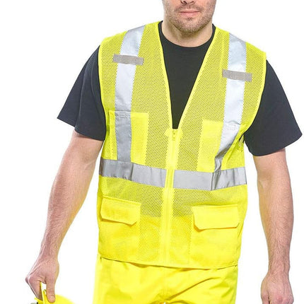 US370 Atlanta Hi Vis Mesh Safety Vest with Reflective Tape & 6 Pockets, Yellow, Medium