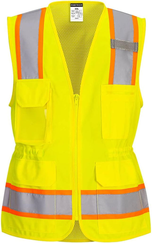 US392 Women'S Hi Vis Safety Work Vest with Reflective Tape Yellow, Medium