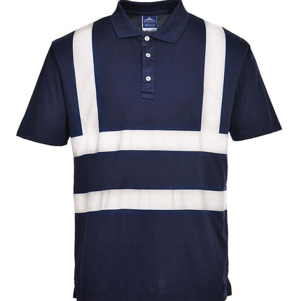 Iona Polo Shirt Hi Vis Visibility Reflective Short Sleeve Work Wear Top, Navy, 5XL