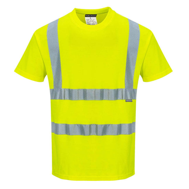 S170 Short Sleeve Cotton Safety Work T Shirt in Reflective Hivis ANSI, Yellow, Large