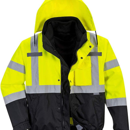 US365 Men'S Hi Vis Waterproof 3-In-1 Bomber Jacket - Reflective Contrast Rain Jacket ANSI Class 3