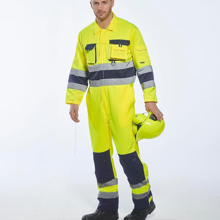TX55 Nantes Hi Vis Coveralls - Reflective Safety Coveralls with Pockets ANSI Class 3 Yellow/Navy, Large