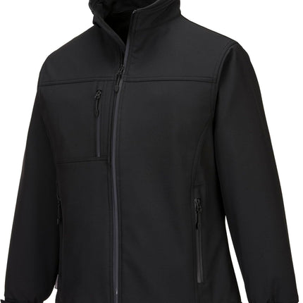 TK41 Womens Softshell Jacket Windproof Water Resistant 3 Layer Fleece Lined Design, Black, L
