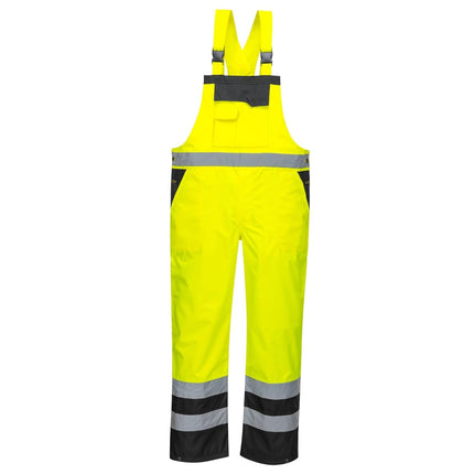 S488 Waterproof Hi Vis Safety Overalls, Contrast Bib and Brace Breathable Workwear Yellow/Black, Large