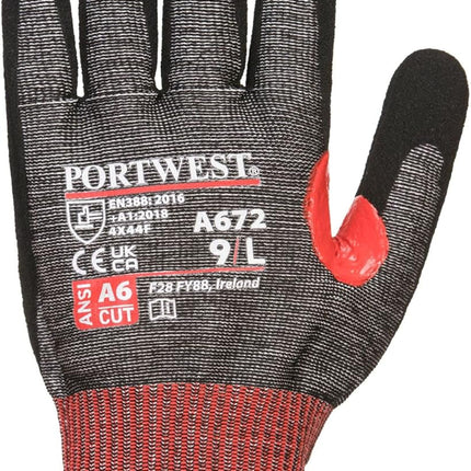 A672 Reinforced Grip Nitrile Cut Resistant Safety Work Gloves Black, Medium