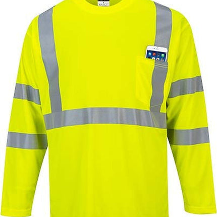 S191 Hi-Vis Long Sleeve Pocket T-Shirt Yellow Tall, Large