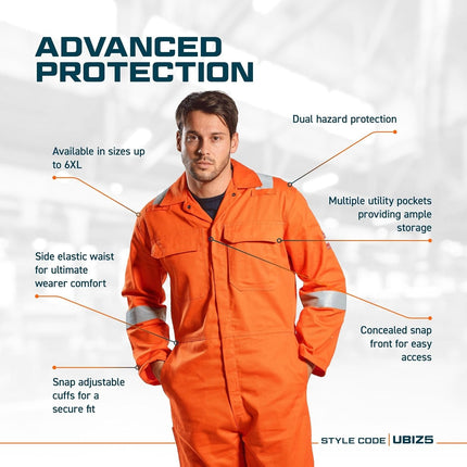 Bizweld Iona Coverall Overall Work Fire PPE Protective Wear Safety Boiler Suit ASTM NFPA ARC 2, Navy, Large