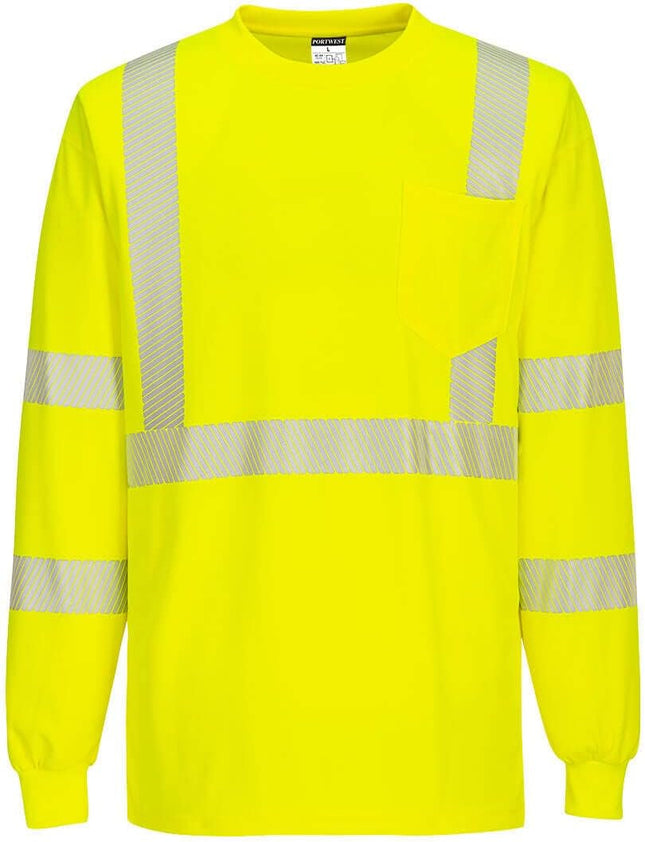S195 Men'S Hi Vis Reflective Tape Long Sleeve T-Shirt Yellow, Large