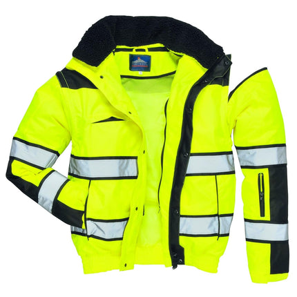 UC566 Hivis Classic Warm Bomber Rain Jacket with Waterproof Taped Seams, Yellowblack, X Large