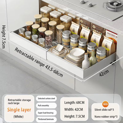 Expandable Pull Out Cabinet Organizer Metal Stick Slide Out Drawers Storage Kitchen Adjustable Sliding Roll Out Cabinet Shelves