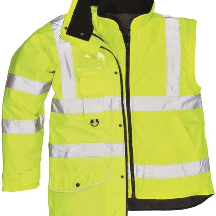 Hi-Vis 7In1 Jacket Viz Insulated Safety Visability Work Bomber Rain ANSI 3, XXL Yellow