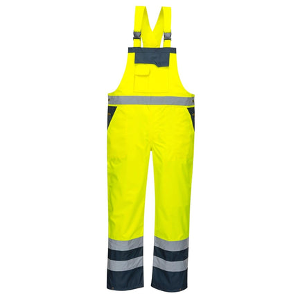 S488 Waterproof Hi Vis Safety Overalls, Contrast Bib and Brace Breathable Workwear Yellow/Black, Large