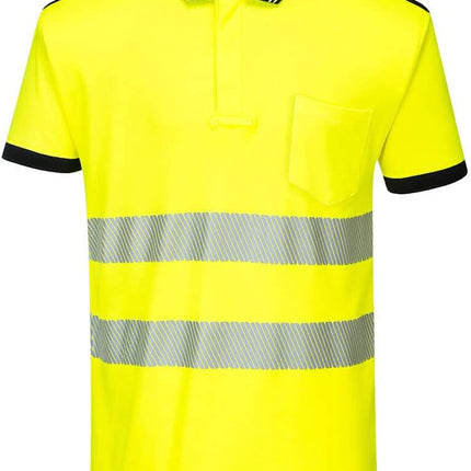 PW3 Hi-Vis Polo Shirt S/S - T180, Yellow/Black, XL