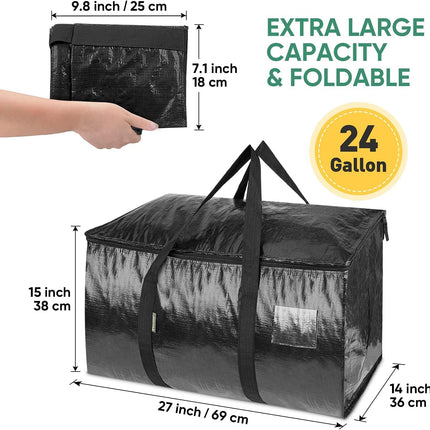 8-Pack Oversized Moving Bags with Reinforced Handles, Heavy-Duty Storage Tote for Clothes, Moving Supplies (Black, 8-Pack)