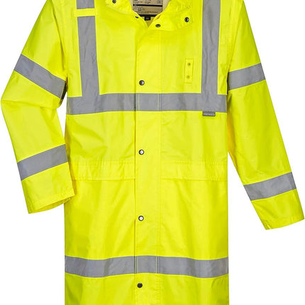 UH445 Men'S Classic Raincoat Waterproof Hi Vis Reflective Long Rain Jacket ANSI Class 3 Yellow