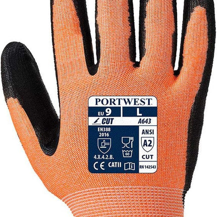 Amber Cut Glove - Nitrile Safety Work Wear Protective Gloves Coated ANSI 105, Large