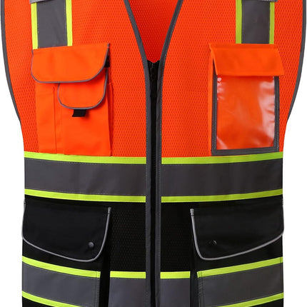 9 Pockets Class 2 High Visibility Zipper Front Safety Vest with Reflective Strips, Meets ANSI/ISEA Standards (Large, 150-Pink)