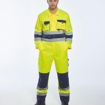 TX55 Nantes Hi Vis Coveralls - Reflective Safety Coveralls with Pockets ANSI Class 3 Yellow/Navy, Large