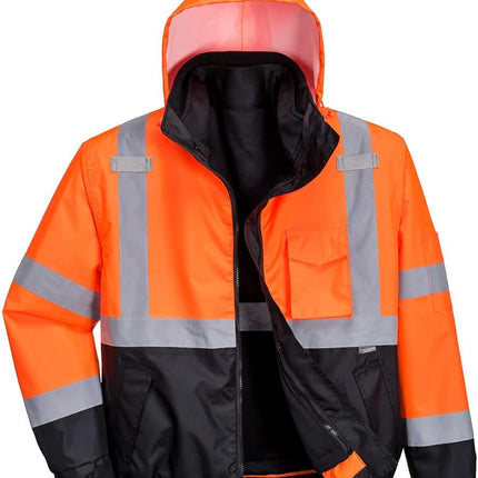 US365 Men'S Hi Vis Waterproof 3-In-1 Bomber Jacket - Reflective Contrast Rain Jacket ANSI Class 3