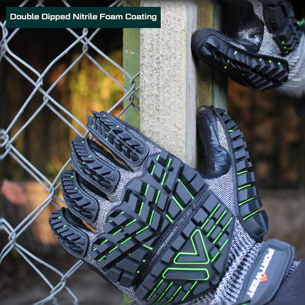 A755 anti Impact Safety Work Gloves - Nitrile Foam Cut Resistant & Impact Reducing Protective Work Gloves Black/Green, Large
