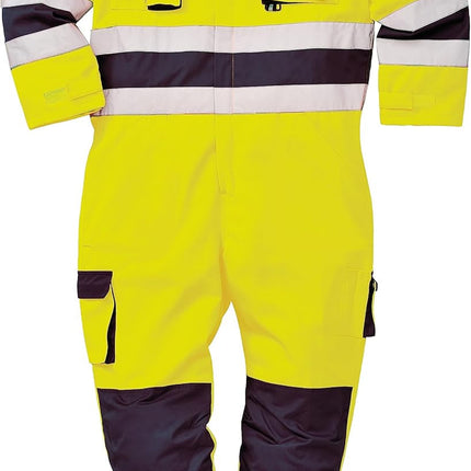 TX55 Nantes Hi Vis Coveralls - Reflective Safety Coveralls with Pockets ANSI Class 3 Yellow/Navy, Large