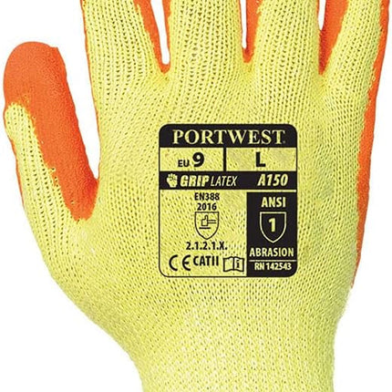 A150 Fortis Handling Cotton Work Glove with Crinkle Latex Grip ANSI, XXL