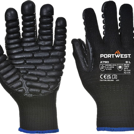 A790 Safety Shock Absorbing Glove with anti Vibration Palm Pods ANSI, Large