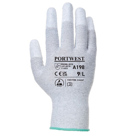 A198 ESD Antistatic PU Fingertip Work Gloves Gray, X-Small-KarWorkwear