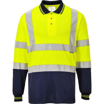 S279 Two-Tone Long Sleeve Polo Shirt Orange/Navy, Large-KarWorkwear