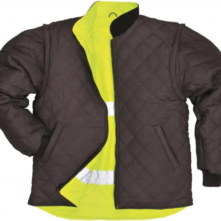 Hi-Vis 7In1 Jacket Viz Insulated Safety Visability Work Bomber Rain ANSI 3, XXL Yellow