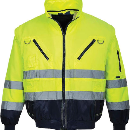 Hi-Vis Pilot Jacket Visibility Reflective Safety Protective Work Wear Coat ANSI 3, Yellownavy, Large