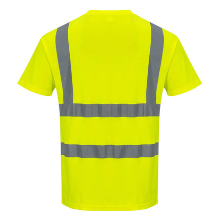 S170 Short Sleeve Cotton Safety Work T Shirt in Reflective Hivis ANSI, Yellow, Small