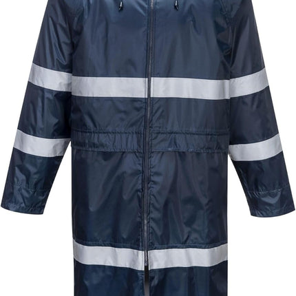 F438 Men'S Waterproof Raincoat - Reflective Long Rain Jacket with Hood and Pockets Navy