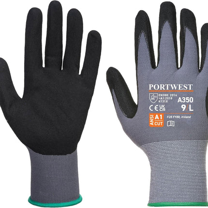 A350 Grip Work Gloves - Lightweight Nitrile Foam Dermiflex Safety Gloves Black