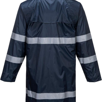 F438 Men'S Waterproof Raincoat - Reflective Long Rain Jacket with Hood and Pockets Navy