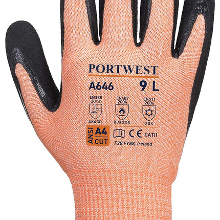 A646 Vis-Tex Winter HR Cut Nitrile Glove Orange/Black, X-Large