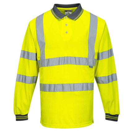S277 Hi-Vis Long Sleeve Polo Shirt Yellow, 6X-Large